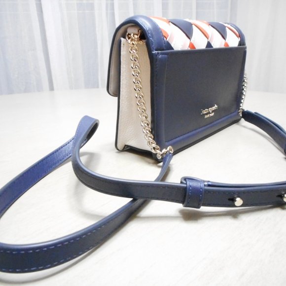 Kate Spade Knott Woven Flap Crossbody in Blue with Silver Chain - Picture 4 of 5